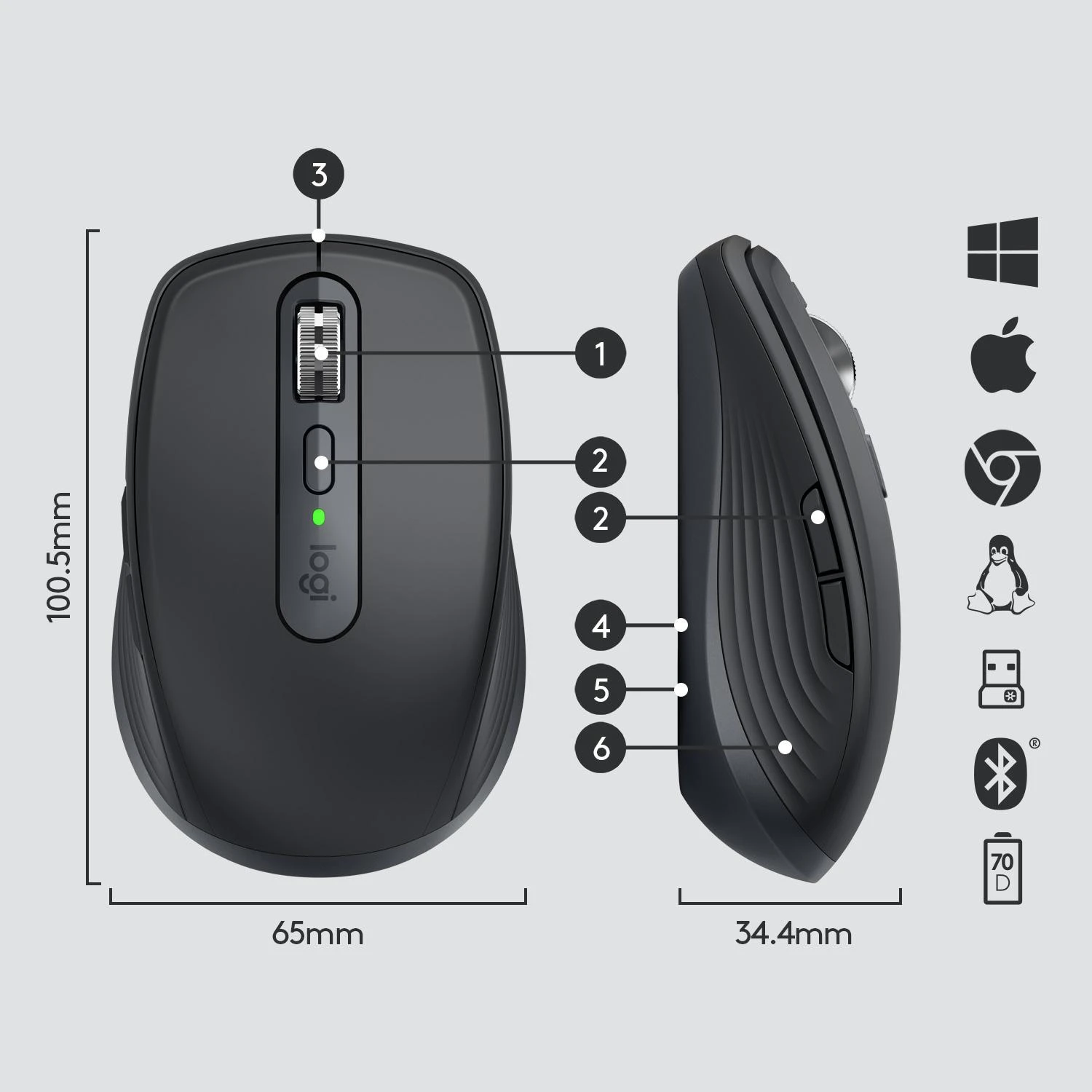 Belaidė pelė Logitech MX Anywhere 3, Juodos spalvos