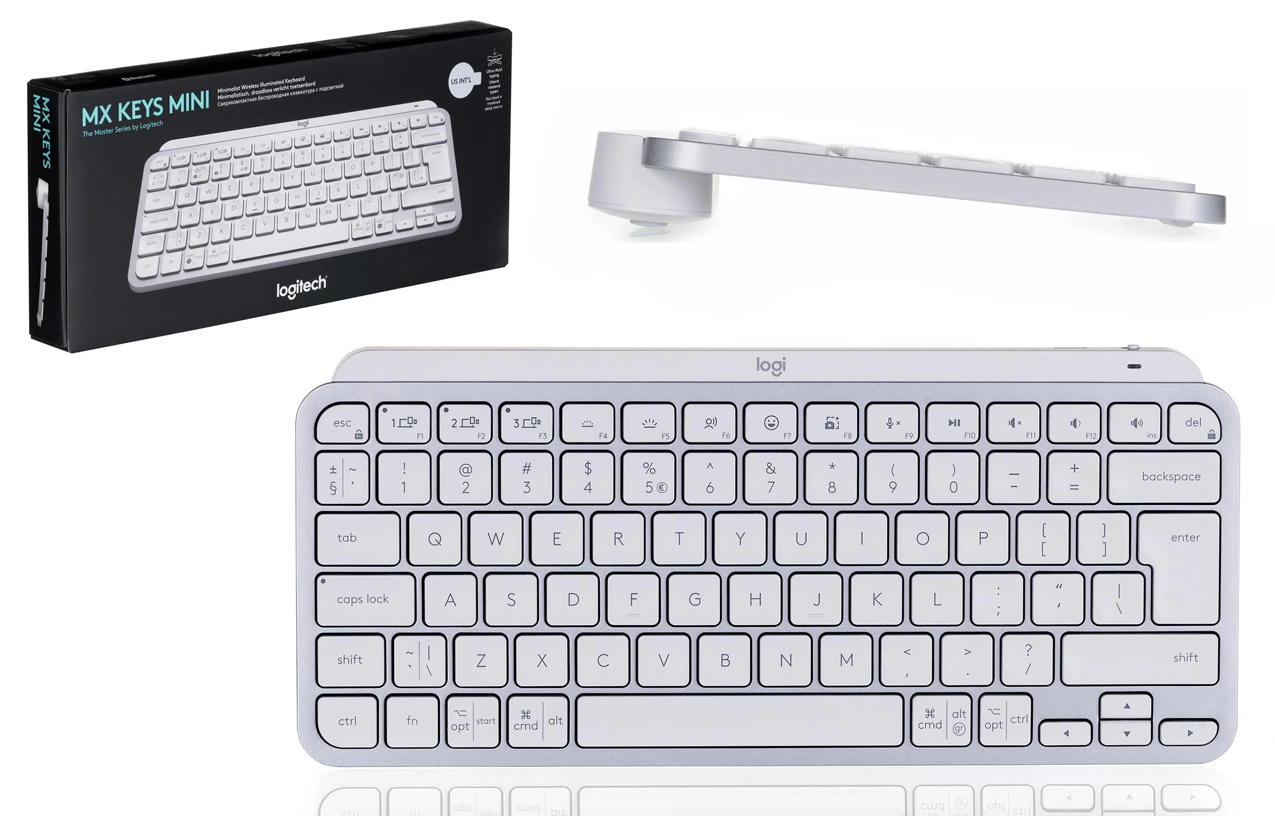 Minimalistinė Belaidė Klaviatūra su apašvietimu Logitech MX Keys Mini, Pilkos spalvos, US tarptautinis (Qwerty) išdėstymas