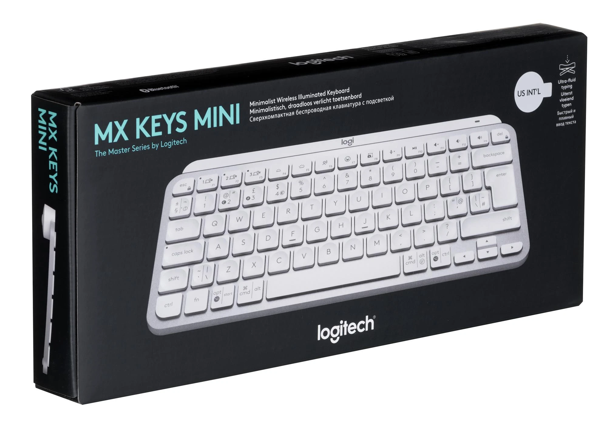 Minimalistinė Belaidė Klaviatūra su apašvietimu Logitech MX Keys Mini, Pilkos spalvos, US tarptautinis (Qwerty) išdėstymas