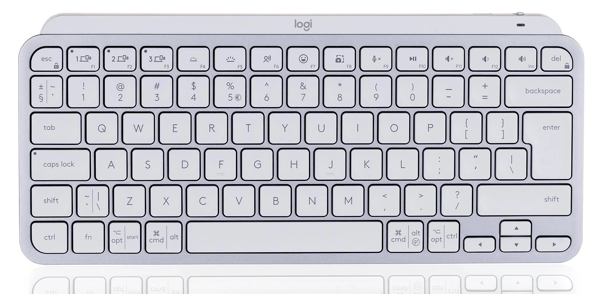 Minimalistinė Belaidė Klaviatūra su apašvietimu Logitech MX Keys Mini, Pilkos spalvos, US tarptautinis (Qwerty) išdėstymas