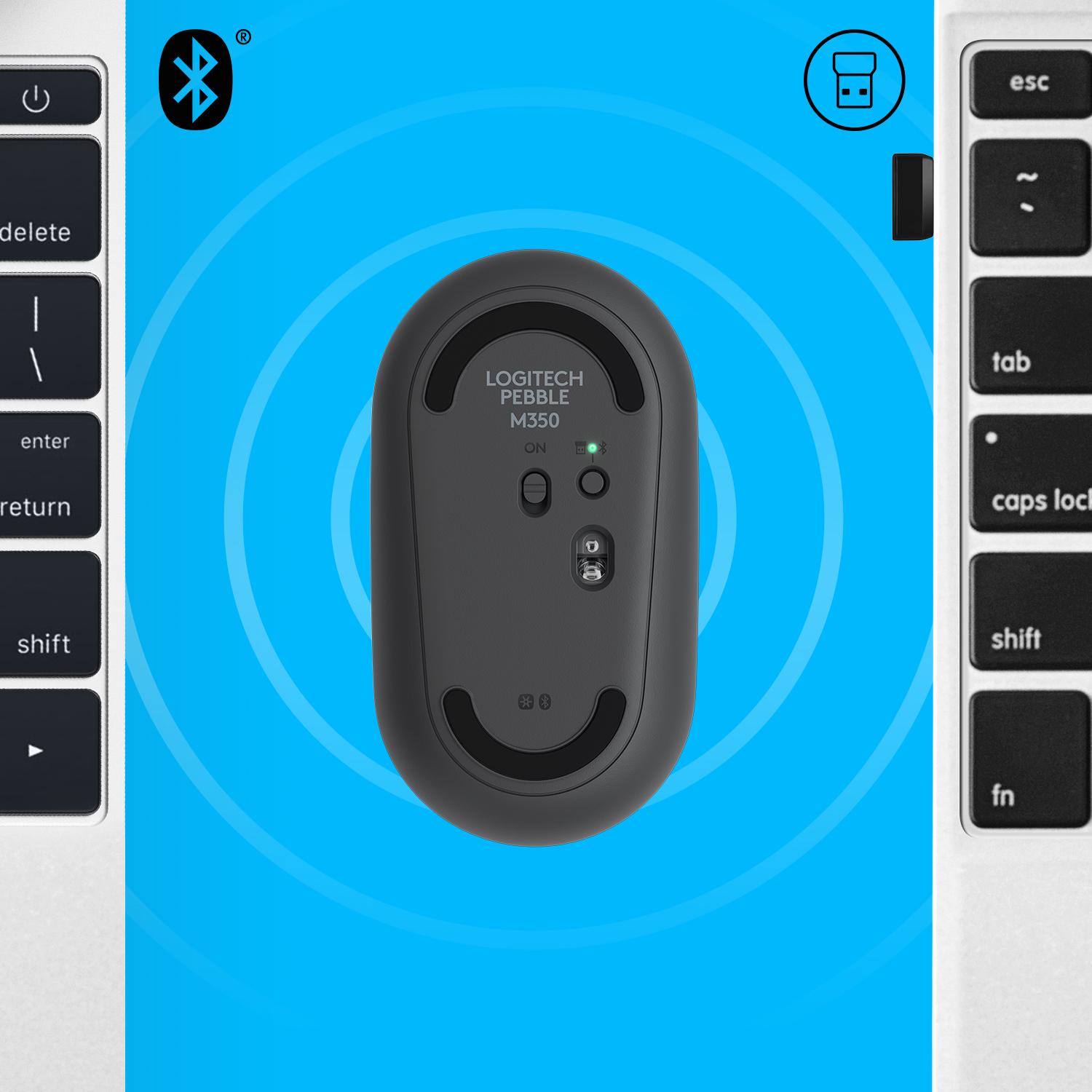 Minimalistinė moderni ir tyli belaidė pelė Logitech Pebble M350, Grafito spalvos