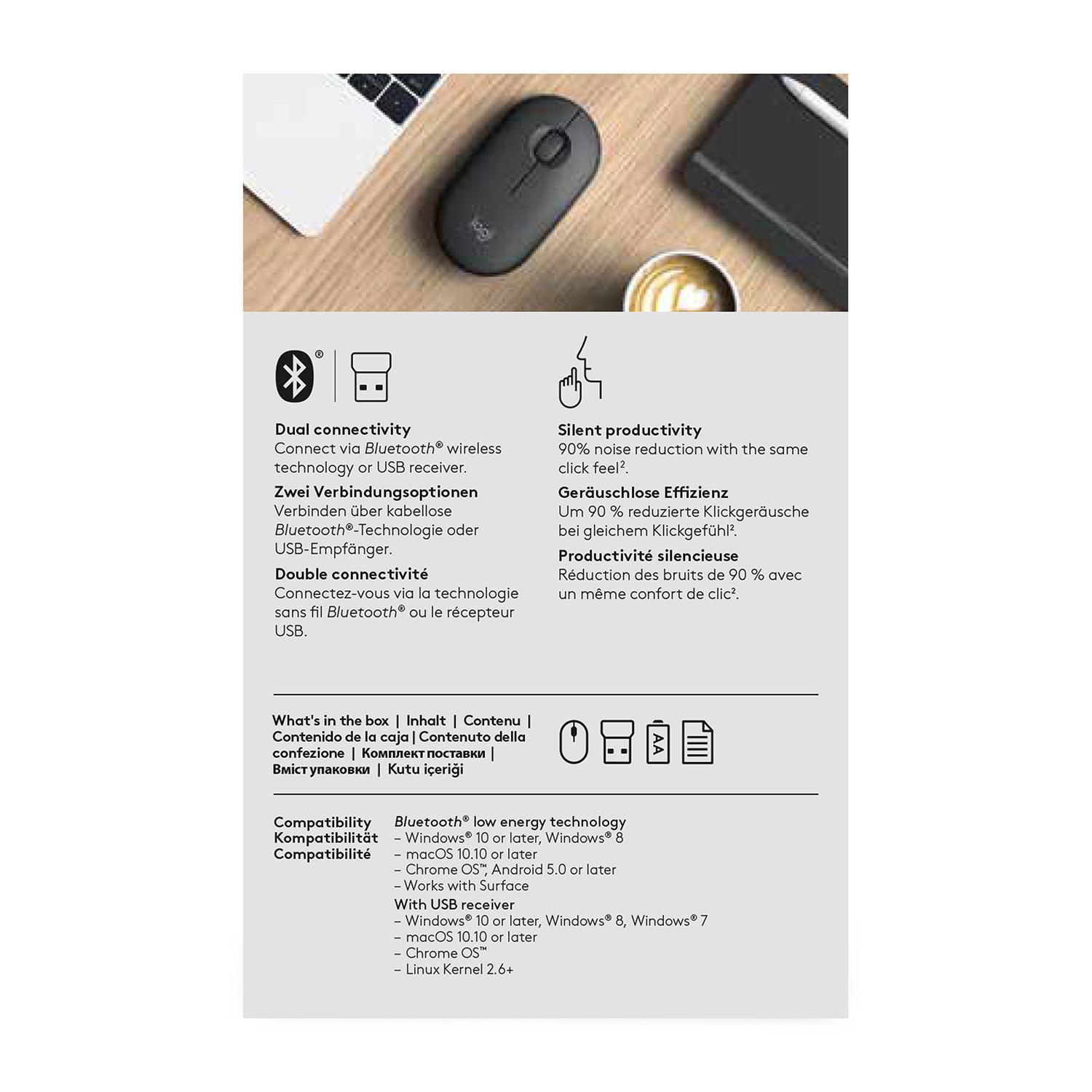 Minimalistinė moderni ir tyli belaidė pelė Logitech Pebble M350, Grafito spalvos