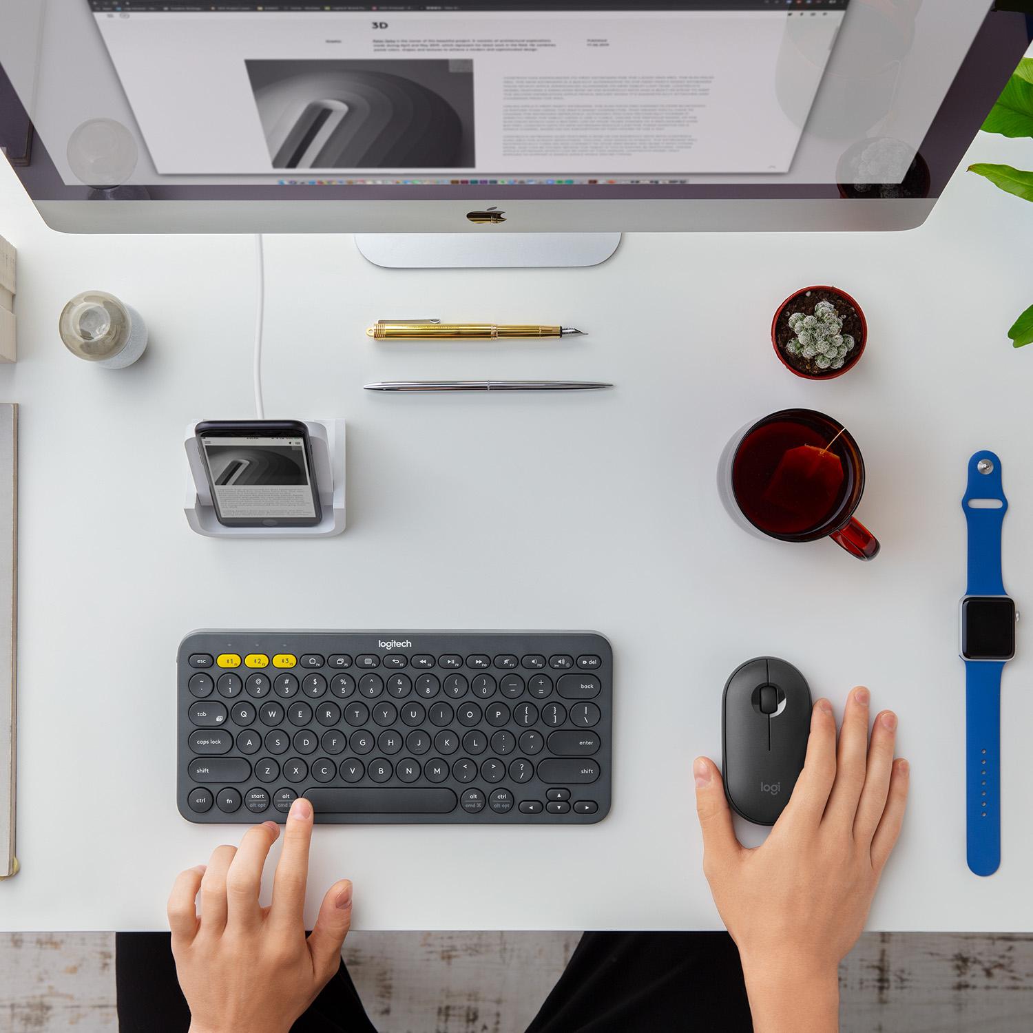 Minimalistinė moderni ir tyli belaidė pelė Logitech Pebble M350, Grafito spalvos