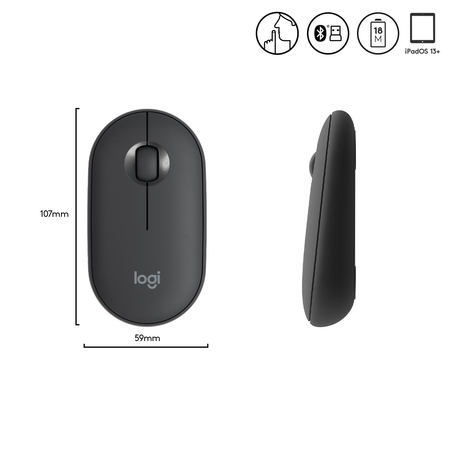 Minimalistinė moderni ir tyli belaidė pelė Logitech Pebble M350, Grafito spalvos