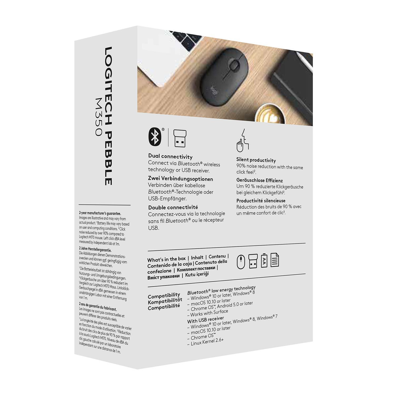 Minimalistinė moderni ir tyli belaidė pelė Logitech Pebble M350, Grafito spalvos