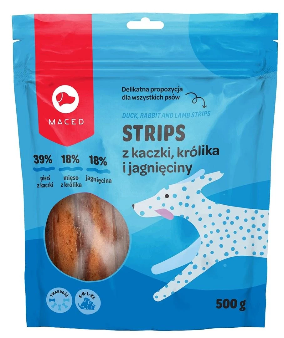 MACED Anties, triušio ir ėrienos juostelės - Gardėsis šuniui - 500g