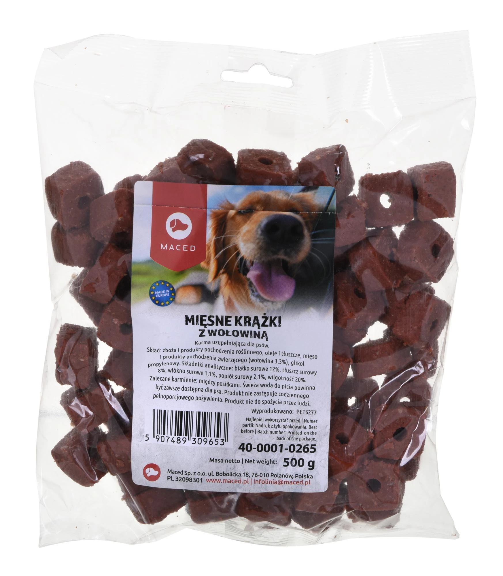 MACED Mėsos diskai su jautiena šuniui- 500g