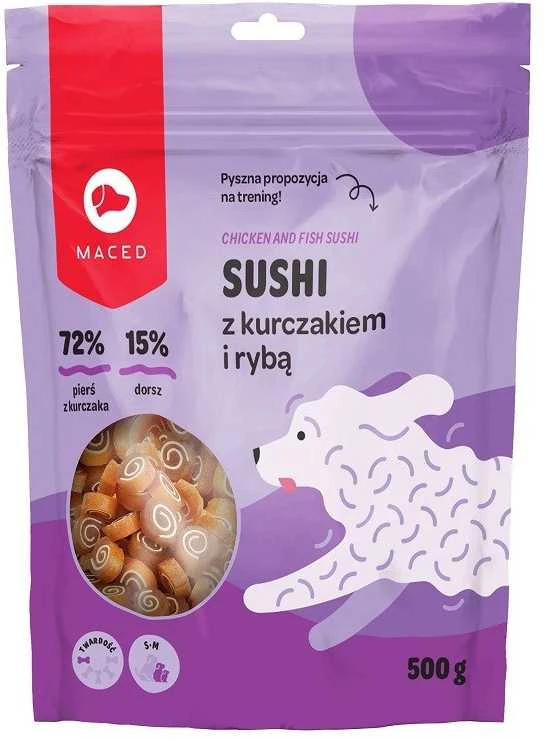 Maced Makaronuose troškinti sušiai su vištiena ir žuvimi 500g