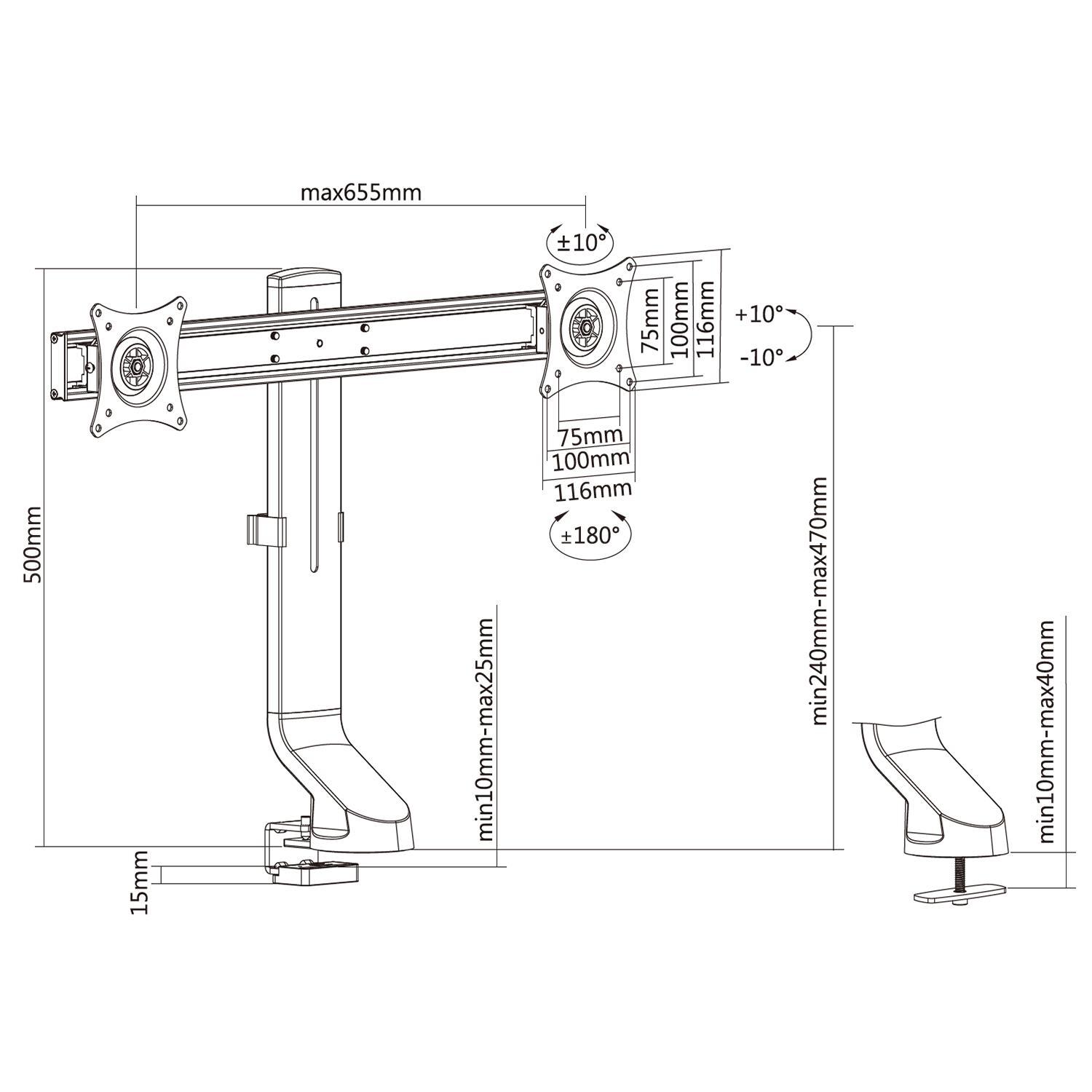 Laikiklis MACLEAN DESK MOUNT HANGER FOR 2 MONITORS MC-854