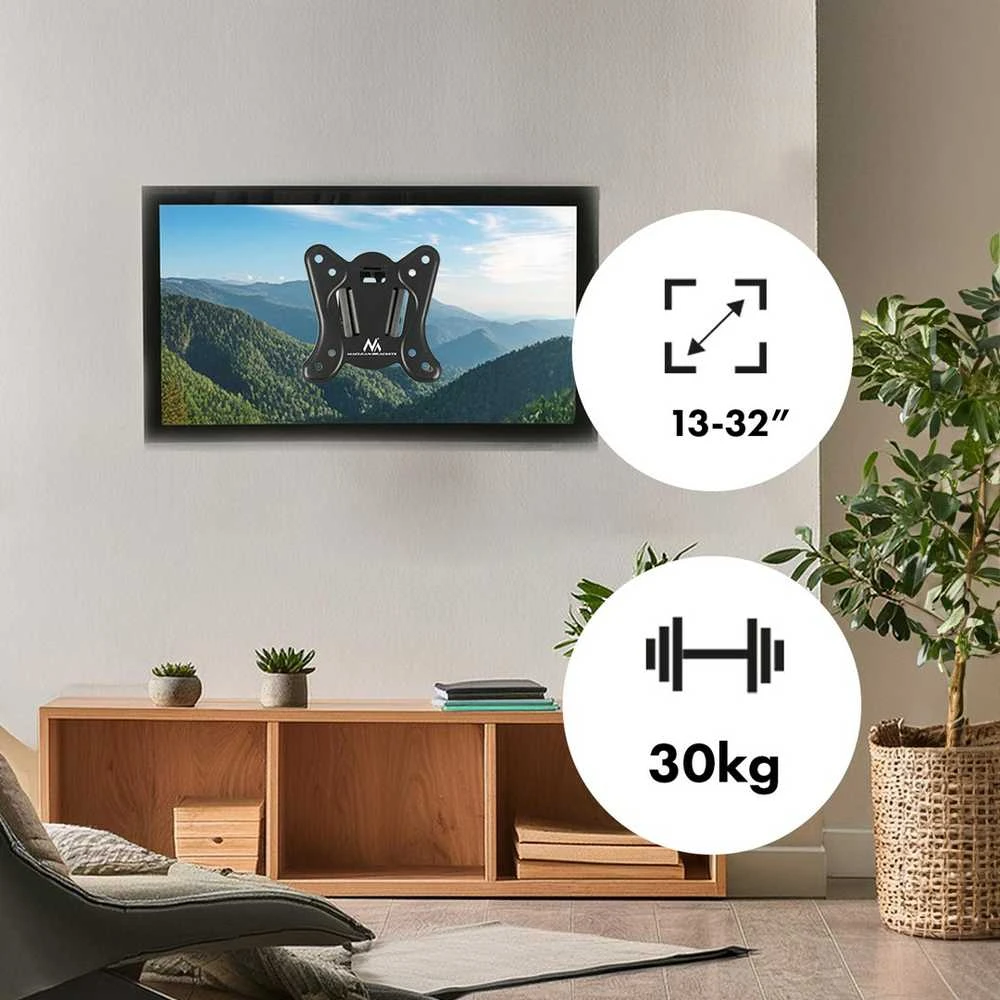 Maclean MC-415 TV Monitorius sieninis laikiklis 13"-32" 30kg Pakreipti Pasukti maks. VESA 100x100 30kg Juodas Slim universalus miltelinis dažymas