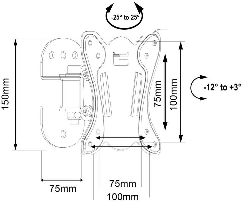 Maclean MC-415 TV Monitorius sieninis laikiklis 13"-32" 30kg Pakreipti Pasukti maks. VESA 100x100 30kg Juodas Slim universalus miltelinis dažymas