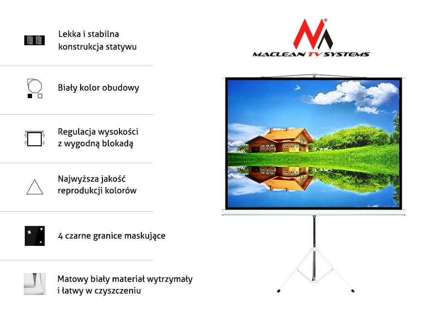 Maclean MC-608 Economy Budget Portable Projektoriaus ekranas su stovu 120'' 4:3