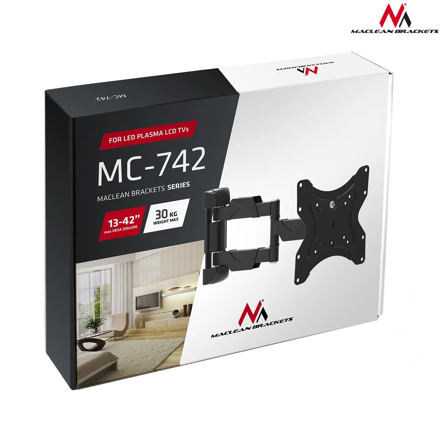 MACLEAN MC-742 universalus sieninis laikiklis 13-42", 25 kg, LED/LCD