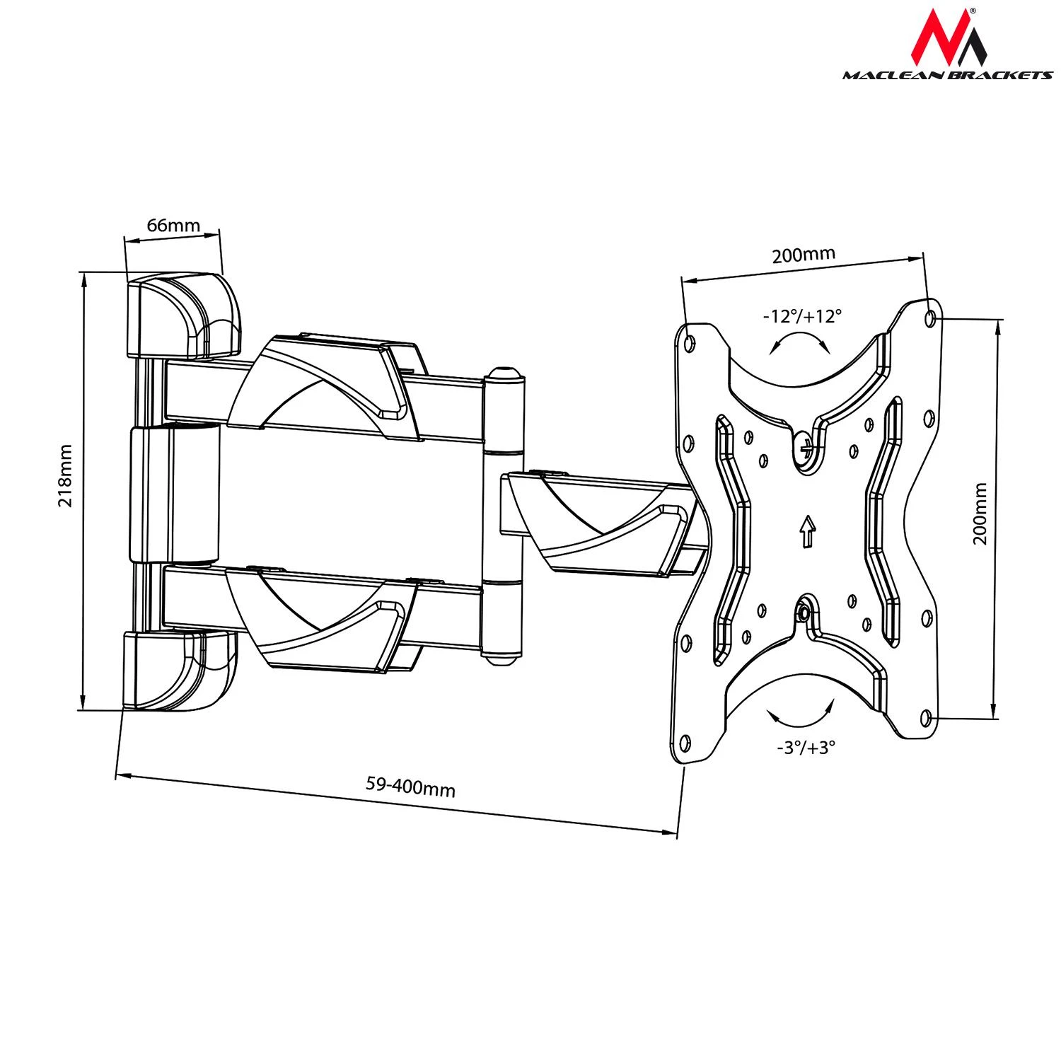MACLEAN MC-742 universalus sieninis laikiklis 13-42", 25 kg, LED/LCD