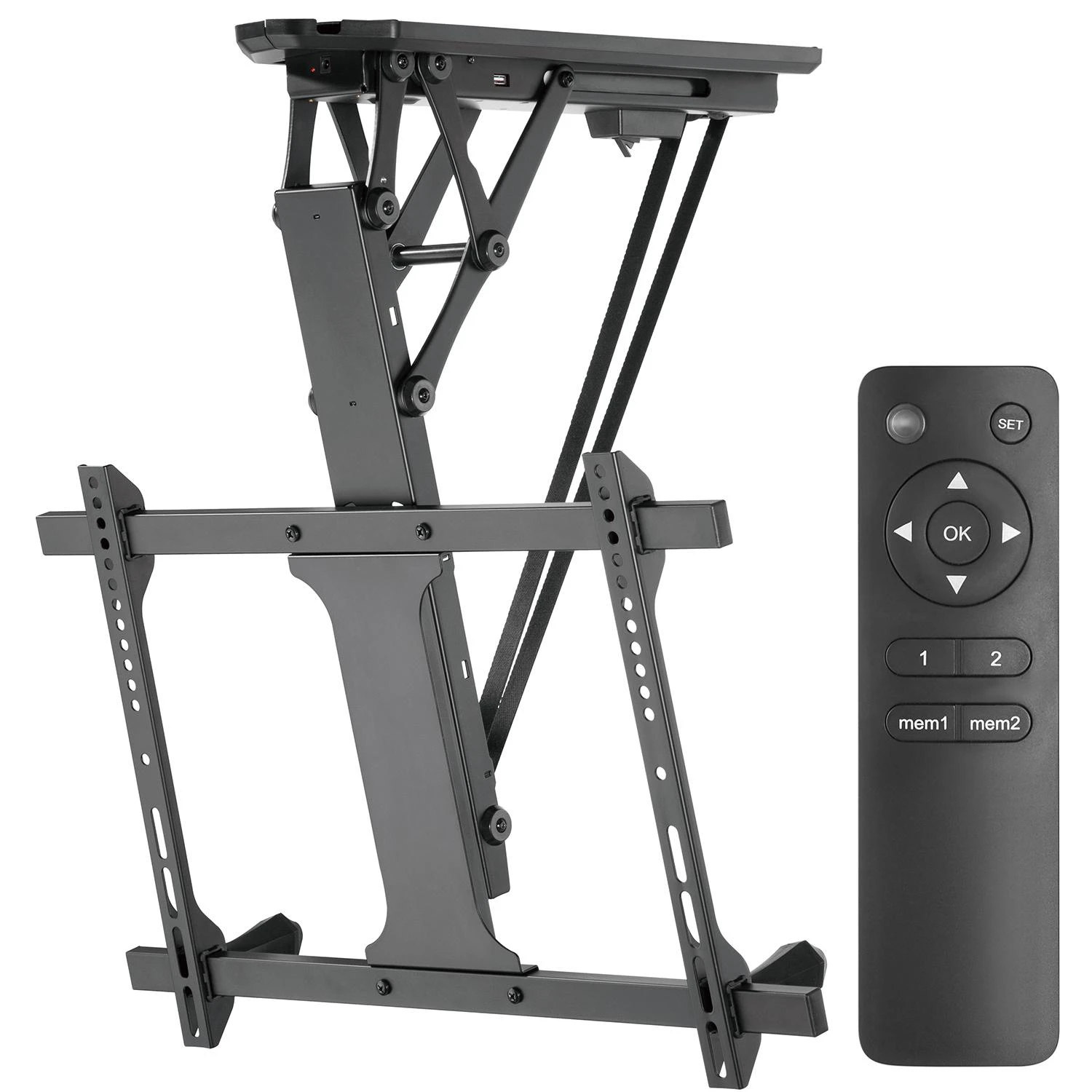 MACLEAN MC-880 Elektrinis lubų televizoriaus laikiklis nuožulnioms sienoms 32-70 colių 35kg max nuotolinio valdymo pultas max VESA 600x411