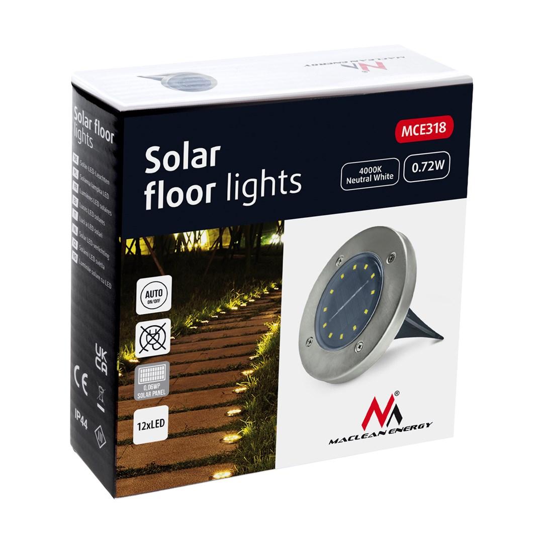 Maclean MCE318 LED saulės kelio šviestuvai su įžeminimo smaigaliu 12 LED SMD Neutral Baltas 4000K 0,7 W saulės lempa lauko tako šviesai sodo šviestuvams IP44