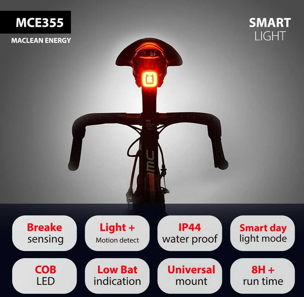Lampka „Maclean“ LED galinis dviračio žibintas, prieblandos jutiklis, USB automatinis išsijungimas COB, maks. 125 lm, 450 mAh baterija, MCE355