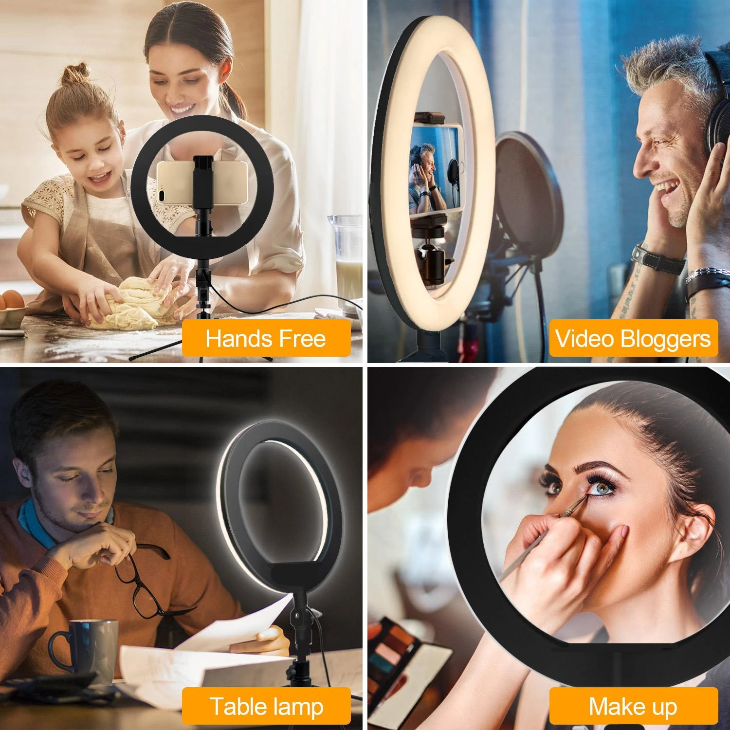 „Maclean MCE610“ 10 colių 12 W LED žiedinis šviestuvas su trikoju ir „Bluetooth“ užraktu. 3 spalvos, 10 ryškumo lygių, nuo 10 % iki 100 %, reguliuojamas ryškumas, 160 LED. Išmanusis telefonas, laikiklis, apšvietimas.