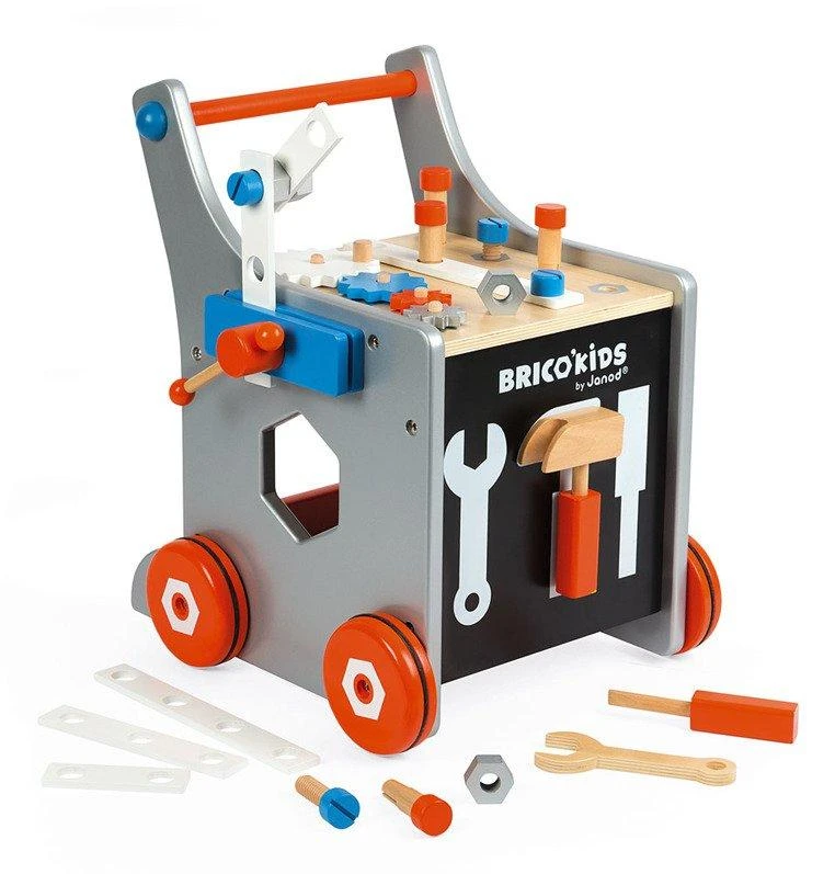JANOD medinis magnetinis stumdukas-veiklos centras BRICO KIDS DIY TROLLEY