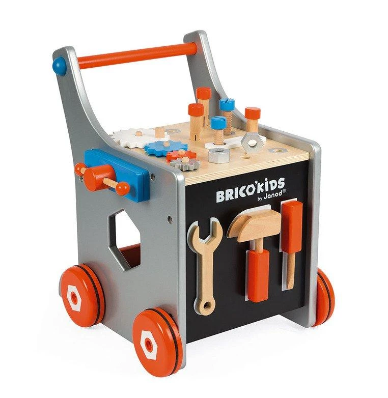 JANOD medinis magnetinis stumdukas-veiklos centras BRICO KIDS DIY TROLLEY
