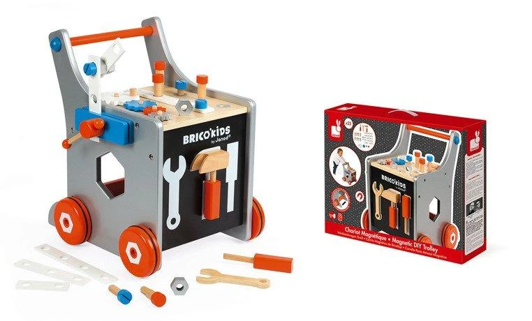 JANOD medinis magnetinis stumdukas-veiklos centras BRICO KIDS DIY TROLLEY