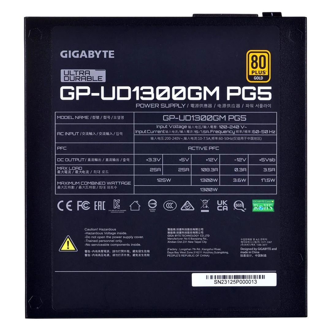 Gigabyte | PSU | GP-UD1300GM PG5 GEU1 | 1300 W | GOLD