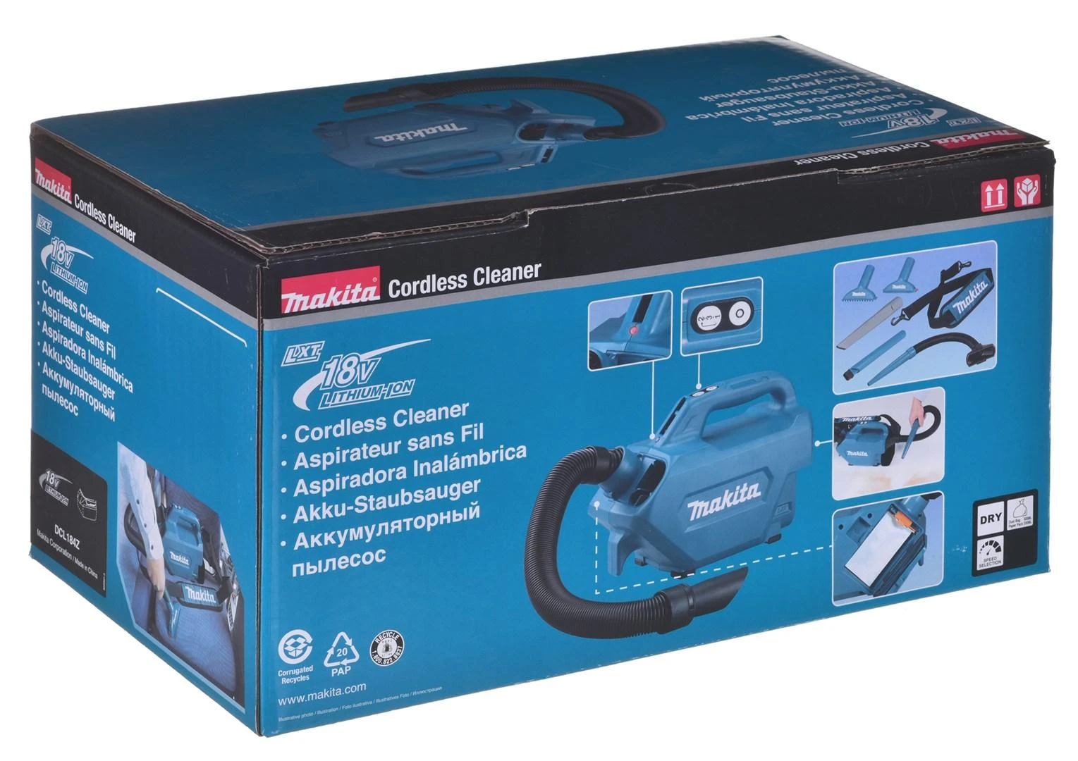 Makita DCL184Z Akumuliatorinis dulkių siurblys 18 V Li-ion, Be akumuliatorių ir kroviklio!