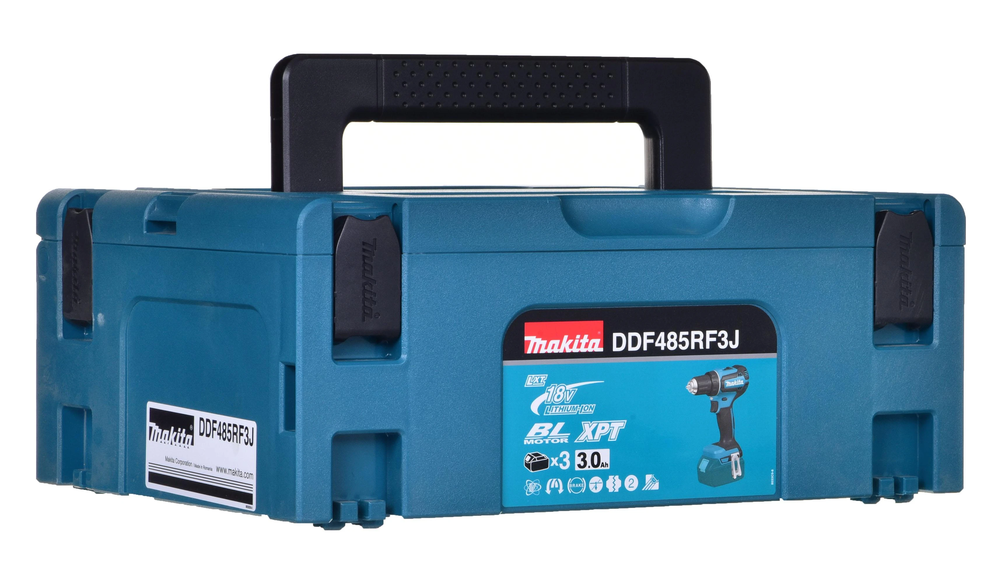 MAKITA.suktuvas-gręžtuvas DDF485RF3J 18V 50Nm 3x3,0Ah MAKPAC