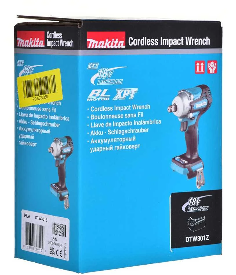 Makita DTW301Z Akumuliatorinis smūginis veržliasukis 18V, 330 Nm, LED 1/2" (PIN SHANK), Be akumuliatorių ir kroviklio!