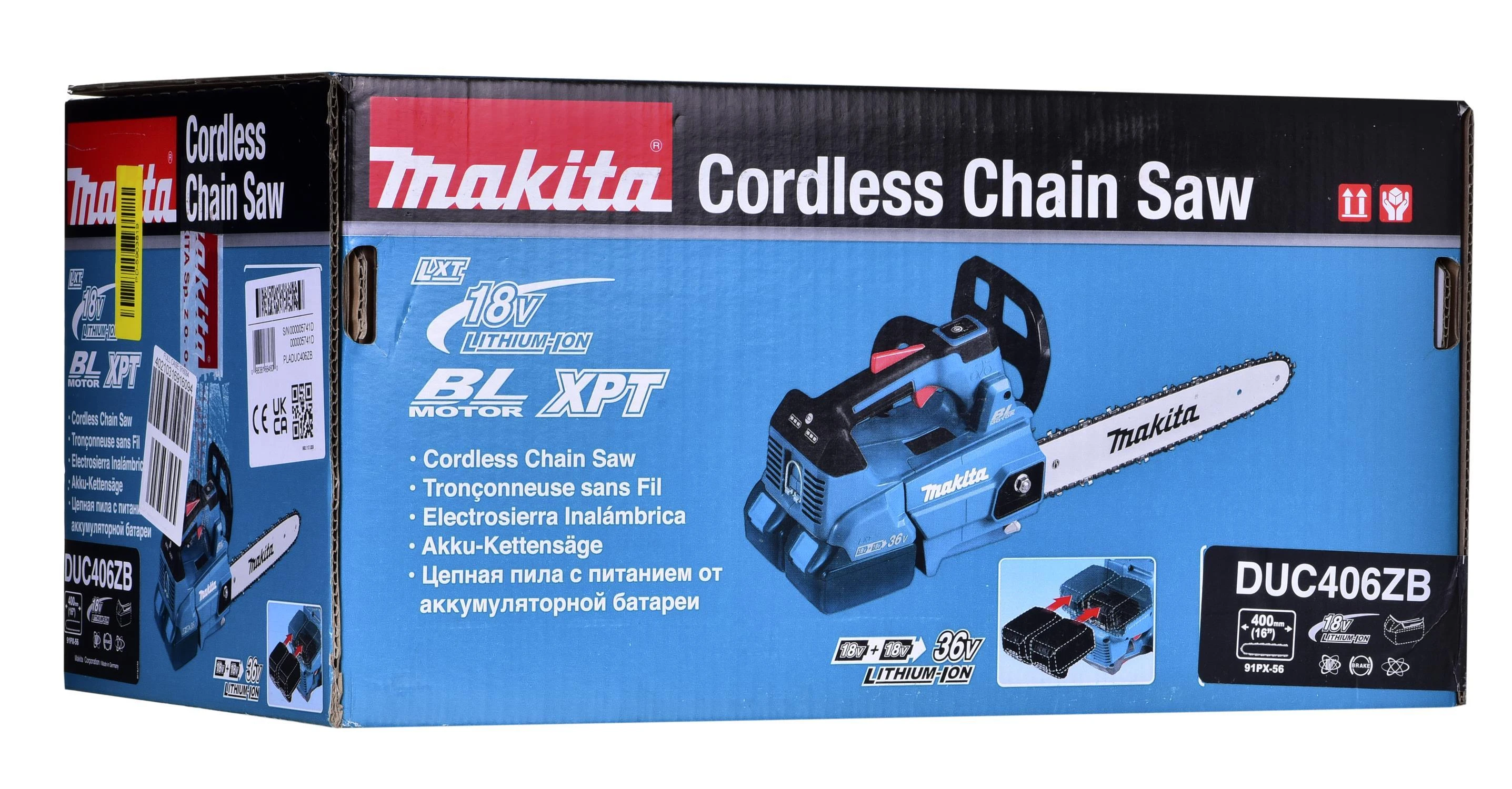 MAKITA grandininis pjūklas 2x18V DUC406ZB 40cm