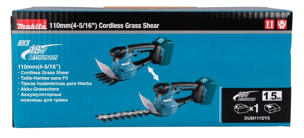 Akumuliatorinės gyvatvorių/žolės žirklės Makita DUM111SYX, 18V, 1x1.5Ah