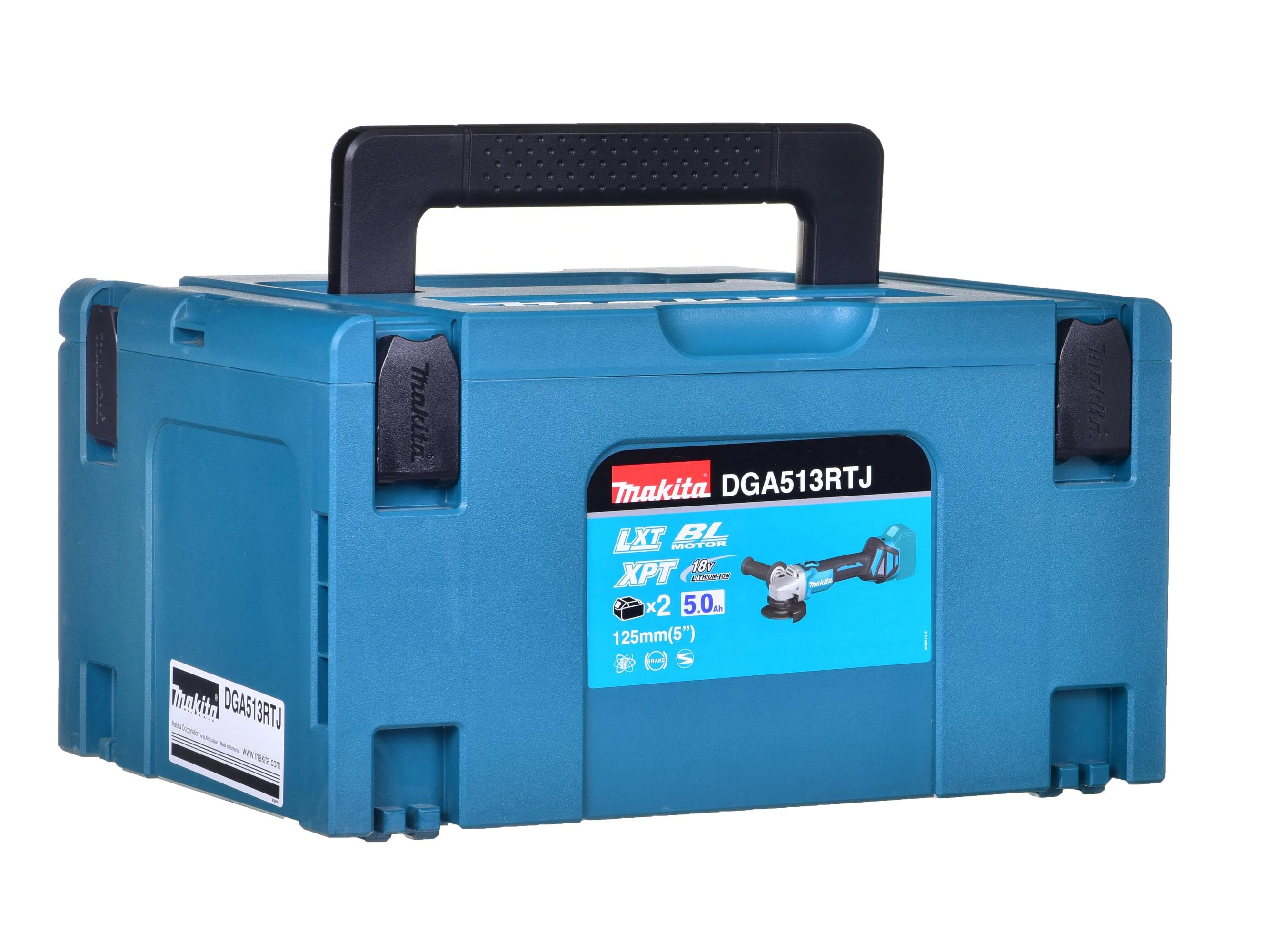 MAKITA KAMPINIS ŠLIFULĖLIS 18V‐125mm 2 x 5.0Ah LI-ION REG. BLDC lagaminas MAKPAC DGA513RTJ