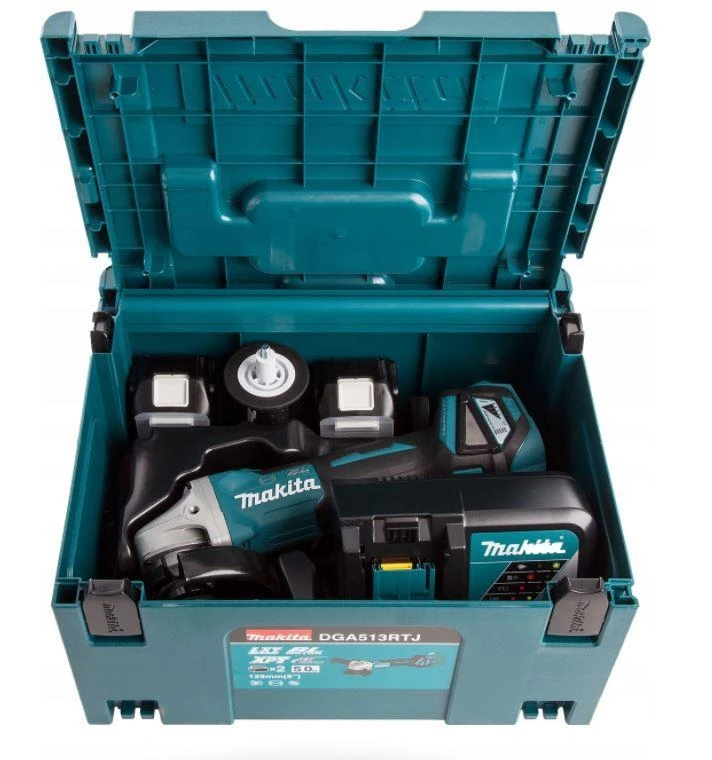 MAKITA KAMPINIS ŠLIFULĖLIS 18V‐125mm 2 x 5.0Ah LI-ION REG. BLDC lagaminas MAKPAC DGA513RTJ