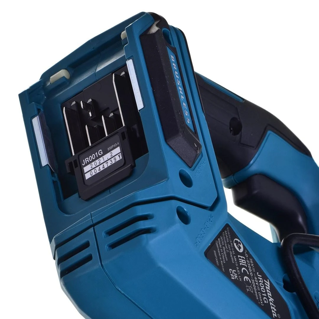 Makita JR001GZ Reciprocating saw XGT, 32mm stroke; 3,54kg; greitas ašmenų keitimas; bešepetėlinis variklis, "Z" versija - komplektuojamas be akumuliatoriaus ir kroviklio