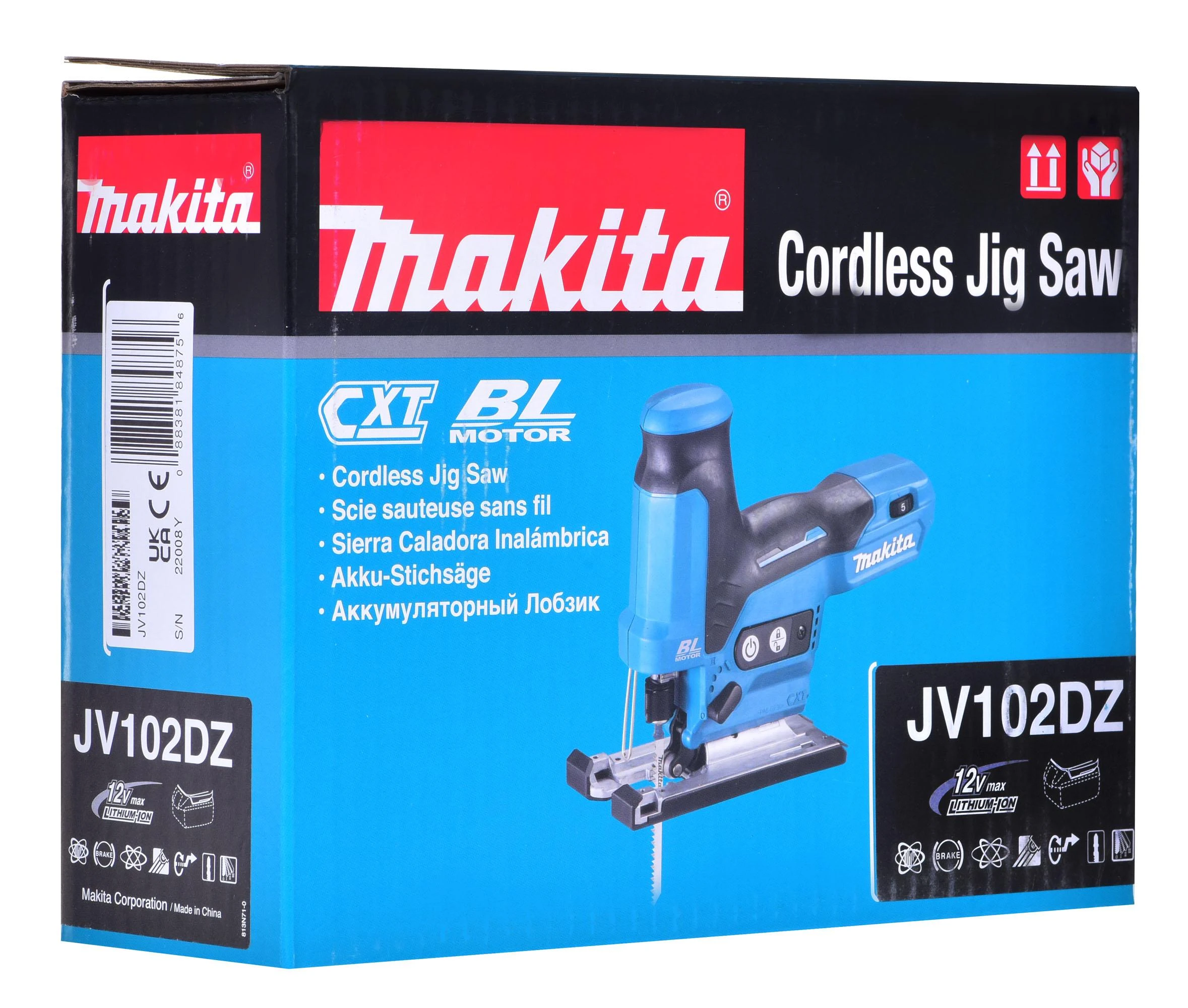Makita JV102DZ Akumuliatorinis siaurapjūklis 12V MAX, BL-motor, Be akumuliatorių ir kroviklio!