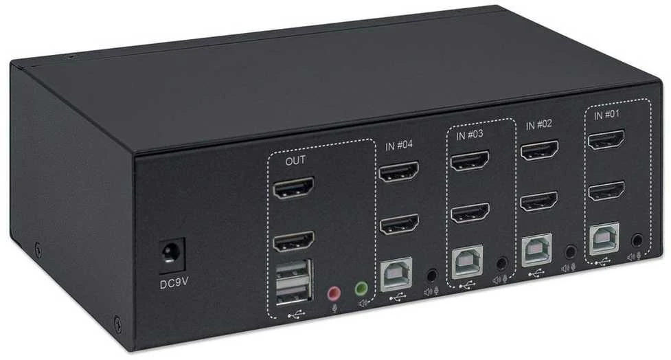 Intracom MANHATTAN KVM jungiklis HDMI/USB 4x1 dvigubo monitoriaus vaizdo 4K 30Hz