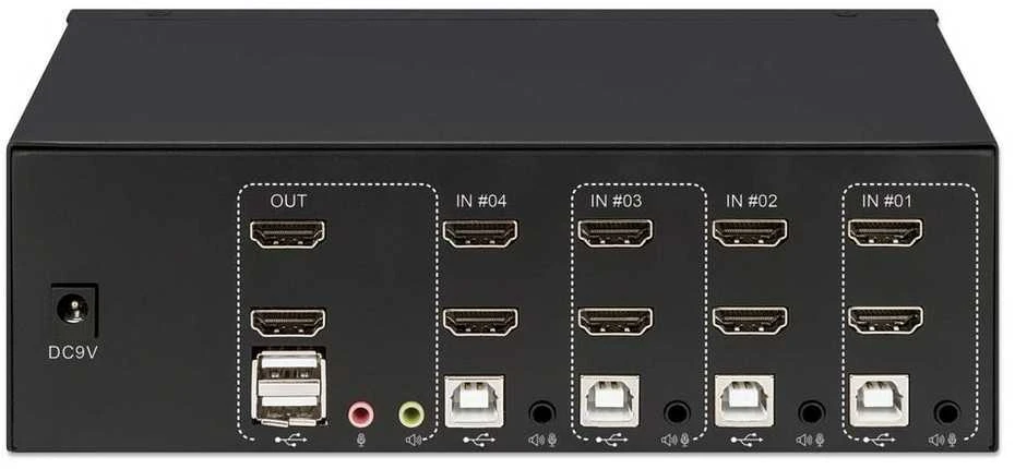 Intracom MANHATTAN KVM jungiklis HDMI/USB 4x1 dvigubo monitoriaus vaizdo 4K 30Hz