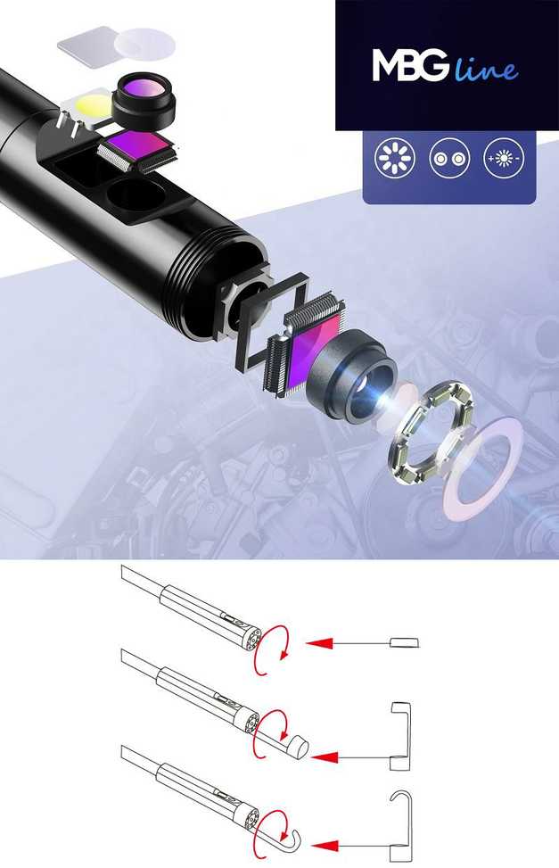MBG Line DUO apžiūros kamera (endoskopas) 10M 9LED 2xFull HD