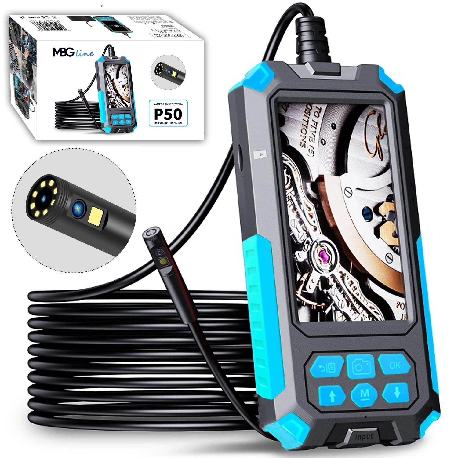Apžiūros kamera MBG Line P50 Duo Endoskopas 9 LED 2x Full HD 5m