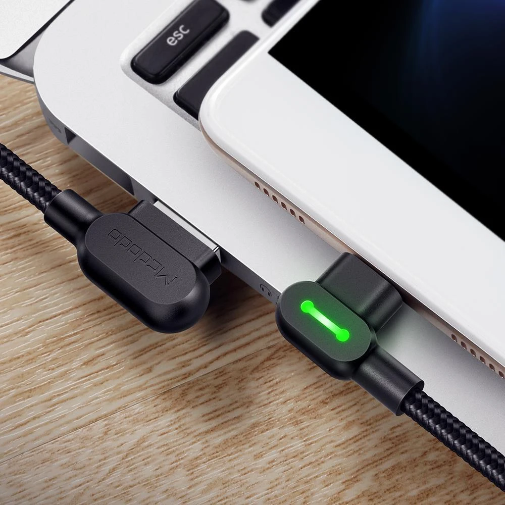 Mcdodo CA-5280 LED USB į mikro USB laidas, 1.2 m (juodas)