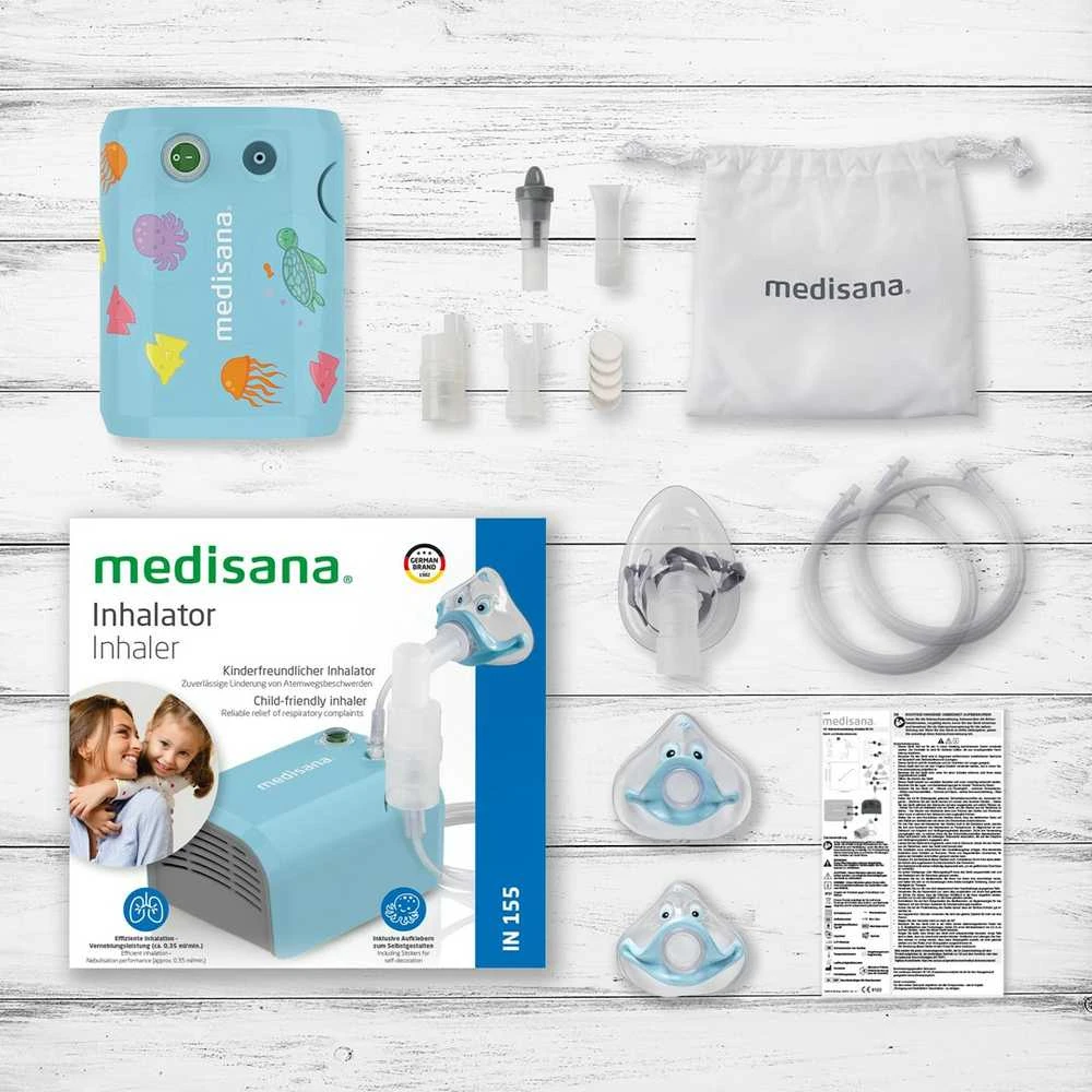 Medisana IN 155 Inhaliatorius | Medisana | Inhaliatorius | IN 155 | Purškimas su kompresorinio suspausto oro technologija. Veiksmingas įkvėpimas dėl didelio purškimo efektyvumo (apie 0,35 ml/min.). Motyvinė kaukė vaikams leidžia lengvai įkvėpti. Tiksliniam vaikų ir suaugusiųjų viršutinių ir apatinių kvėpavimo takų (pvz., astma ar peršalimo) gydymui. 2 viename: inhaliatorius ir nosies dušas