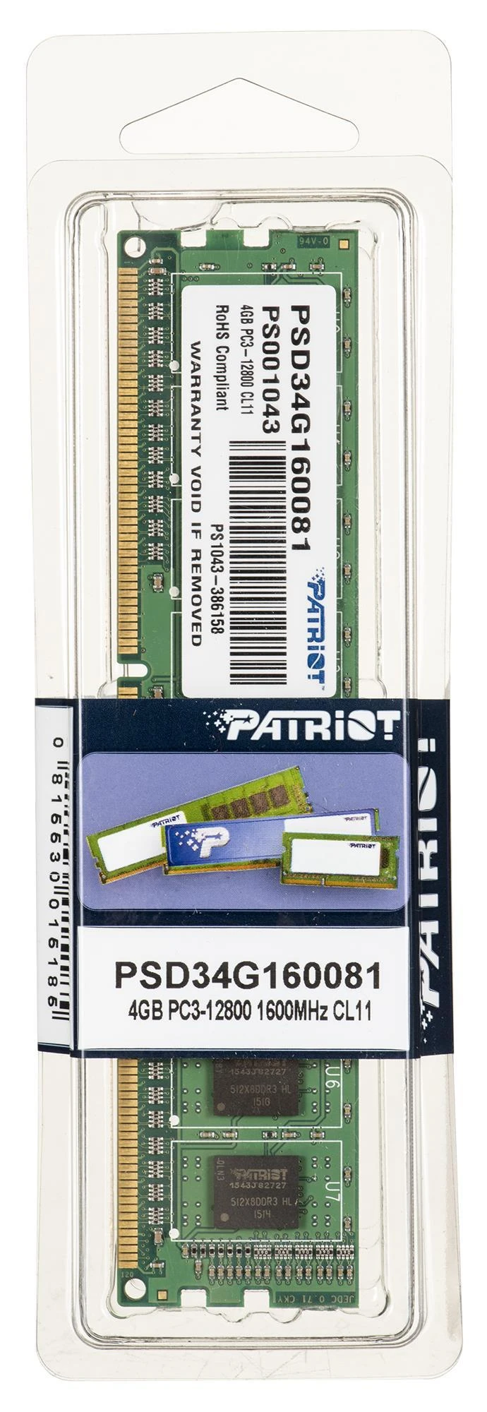 RAM Patriot Memory Signature Line PSD34G160081 atminties modulis 4 GB 1 x 4 GB DDR3 1600 MHz