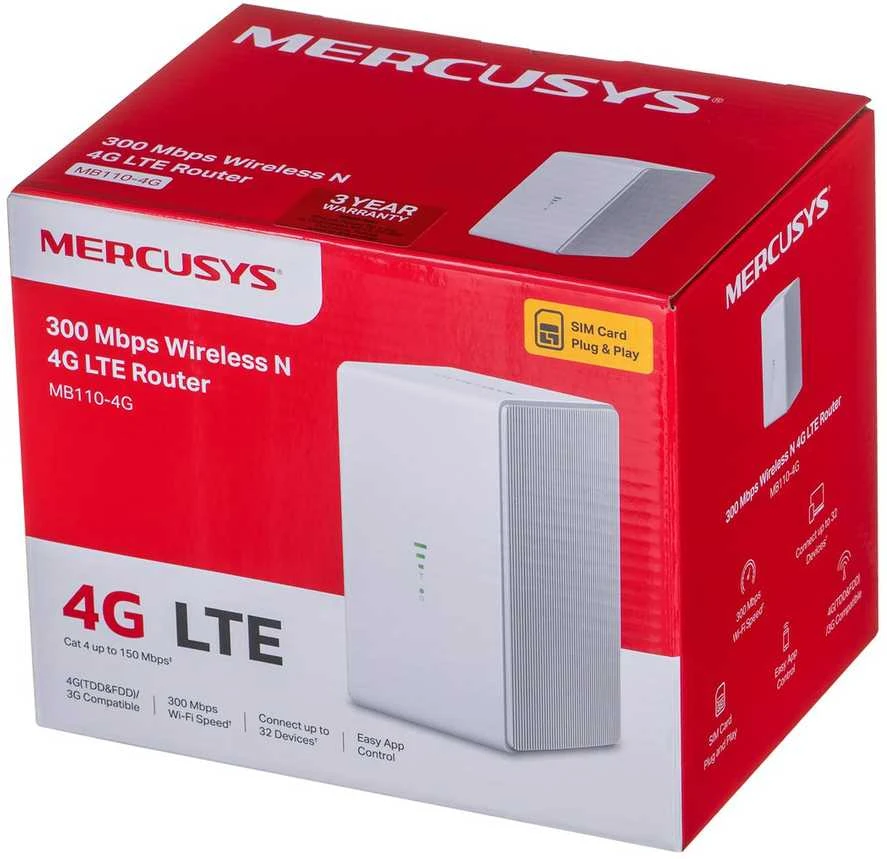 Maršrutizatorius Mercusys MB110-4G belaidis maršruto parinktuvas Ethernet Single-band (2,4 GHz) Baltas
