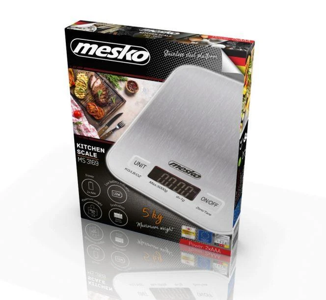 Mesko | Virtuvinės svarstyklės | MS 3169 baltas | Maximum weight (capacity) 5kg | Graduation 1 g | Ekranas type | Inox/Baltas