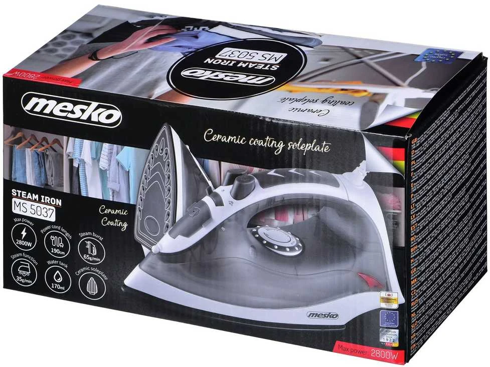 Mesko | MS 5037 | Garų lygintuvas | 2800 W | Vanduo tank capacity 170 ml | Continuous steam 35 g/min | Pilkas