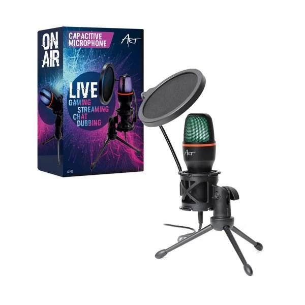 ART talpinis stovimas mikrofonas su membrana AC-02 trikojo USB LED