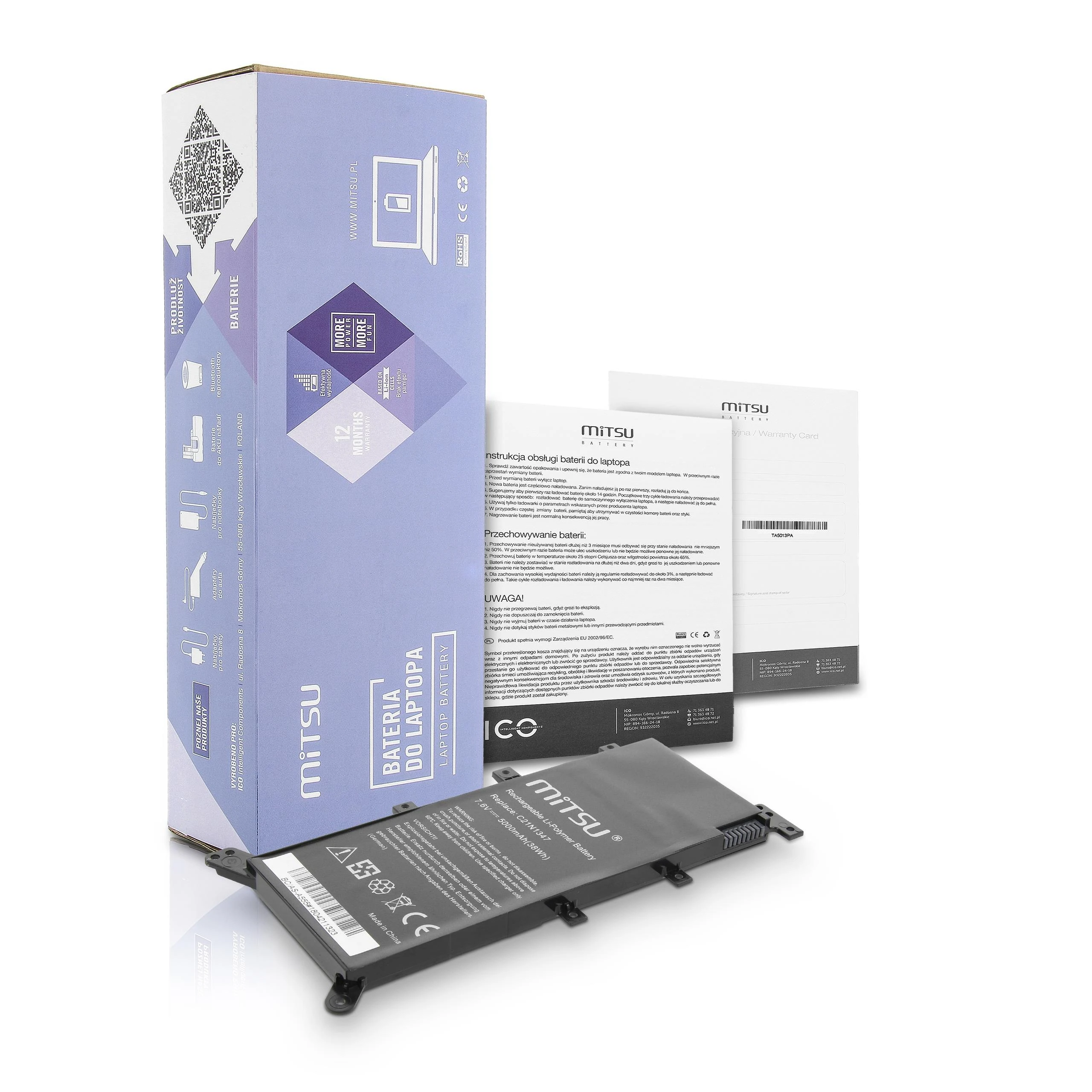 „Mitsu do Asus A555 F555 K555“ 5000 mAh (38 Wh) – 7,4–7,6 volto