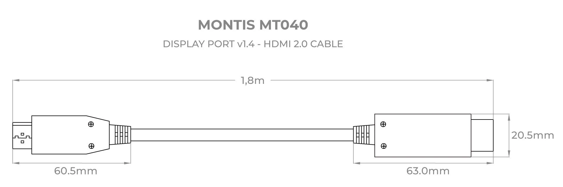 Montis DisplayPort – HDMI kabelis 1,8 m juodas (MT040)