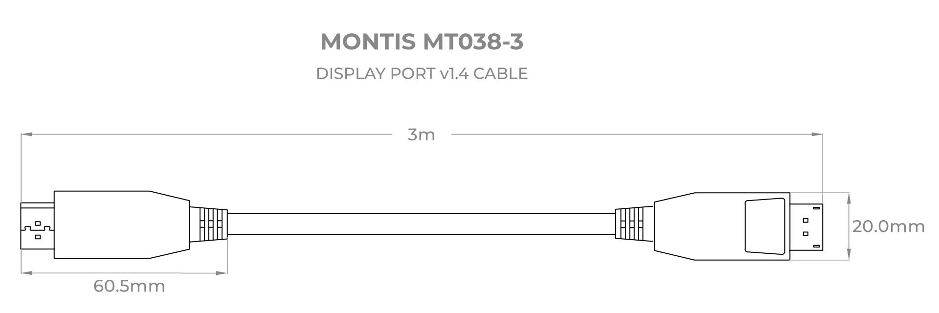 Montis DisplayPort – DisplayPort kabelis 3m juodas (MT038-3)