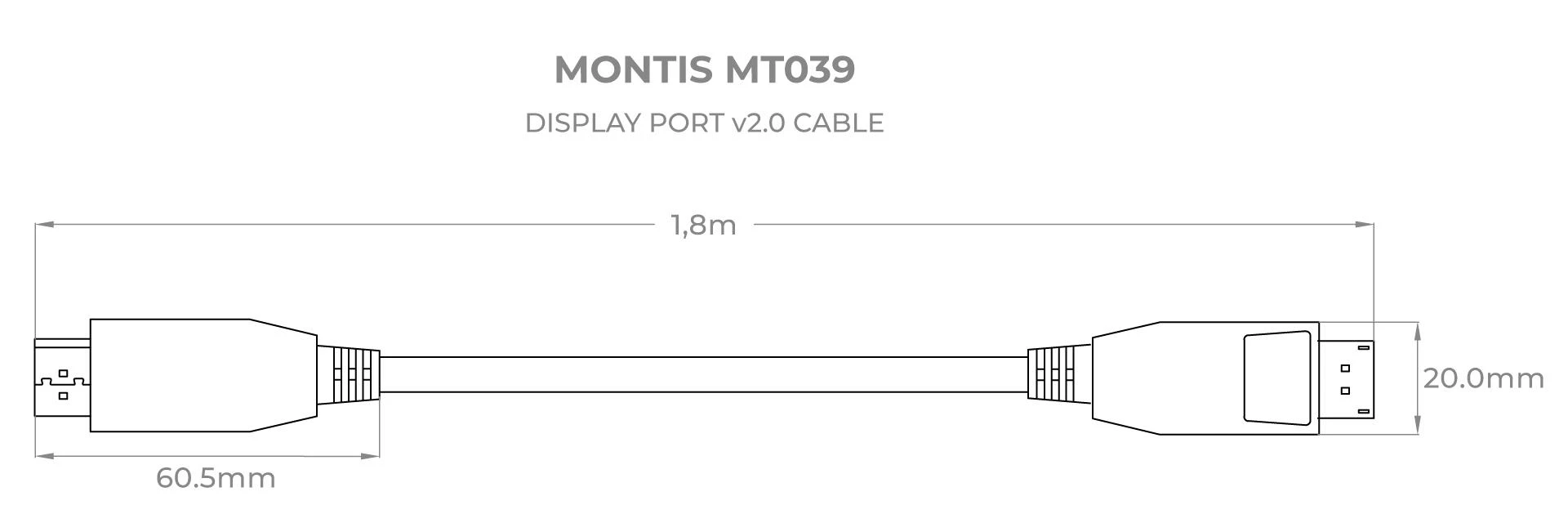 Montis DisplayPort – juodas DisplayPort 1,8 m laidas (MT039-1,8)
